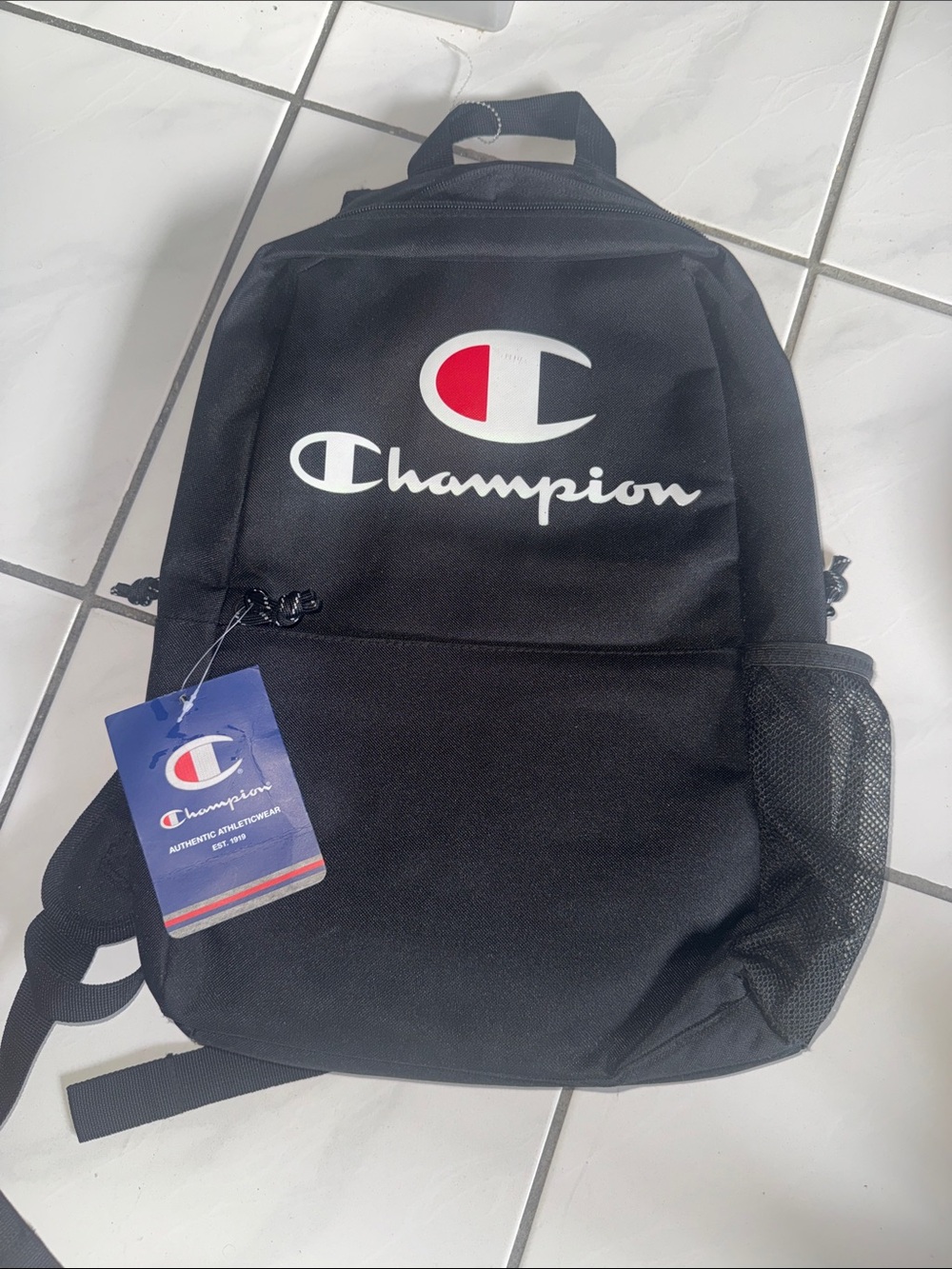 Champion Black Backpack with White & Red Logo